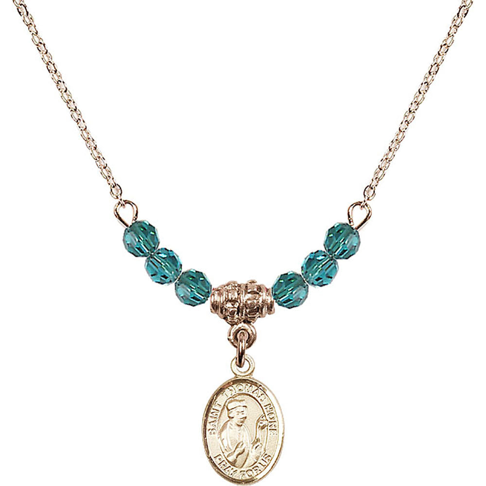 14kt Gold Filled Saint Thomas More Birthstone Necklace with Zircon Beads - 9109