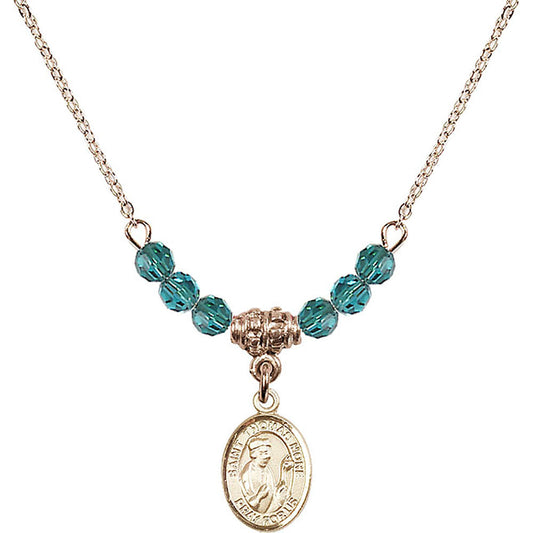 14kt Gold Filled Saint Thomas More Birthstone Necklace with Zircon Beads - 9109