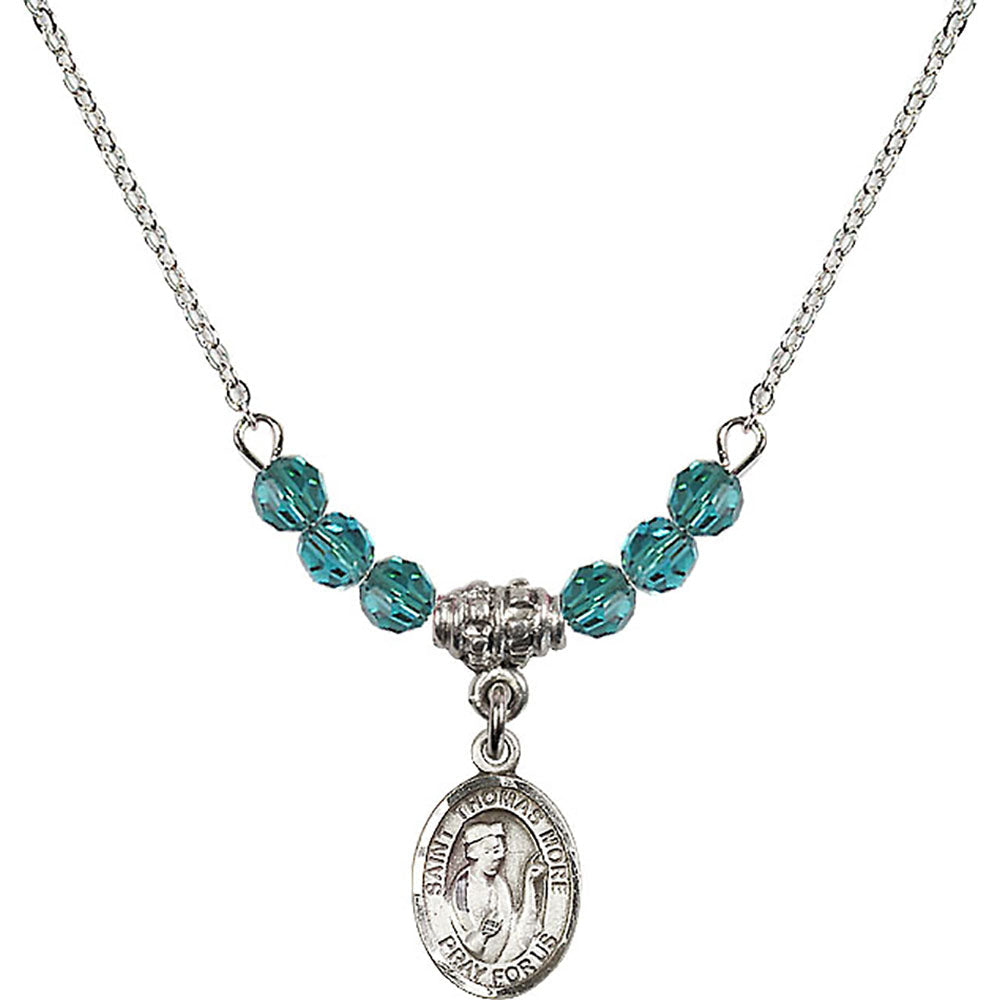 Sterling Silver Saint Thomas More Birthstone Necklace with Zircon Beads - 9109