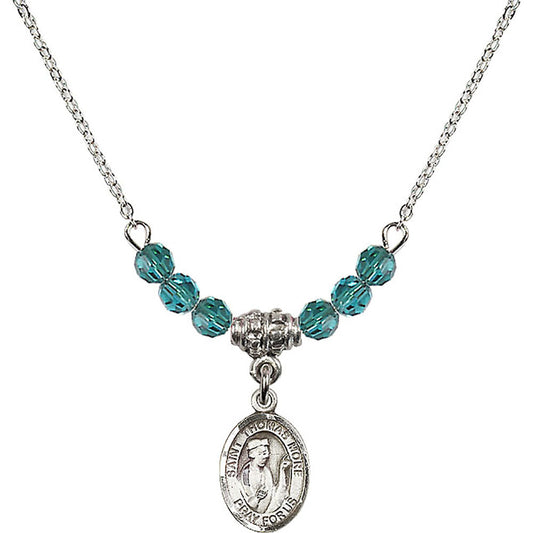 Sterling Silver Saint Thomas More Birthstone Necklace with Zircon Beads - 9109