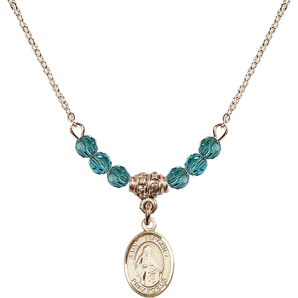 14kt Gold Filled Saint Veronica Birthstone Necklace with Zircon Beads - 9110