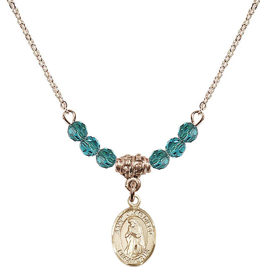 14kt Gold Filled Saint Juan Diego Birthstone Necklace with Zircon Beads - 9111