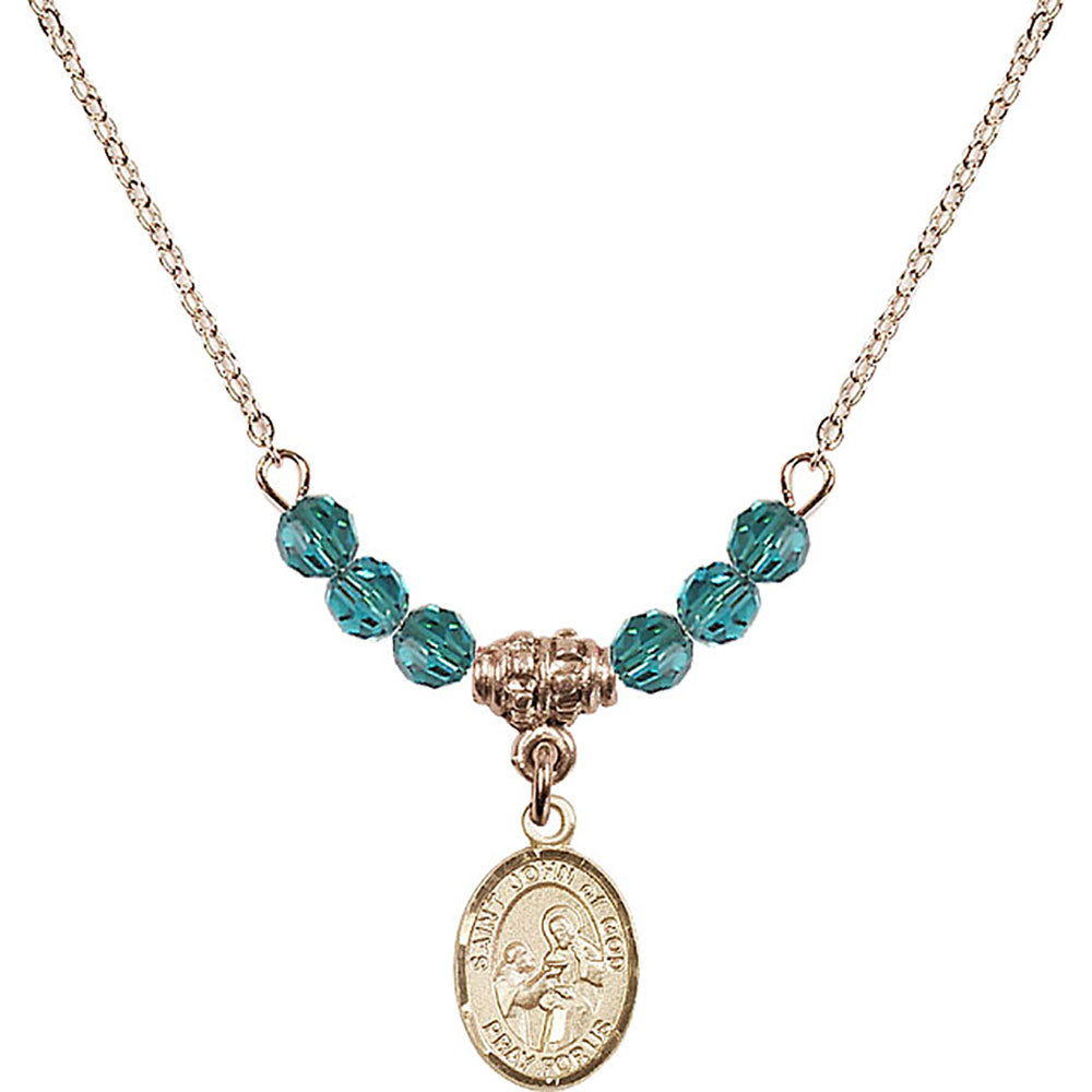 14kt Gold Filled Saint John of God Birthstone Necklace with Zircon Beads - 9112