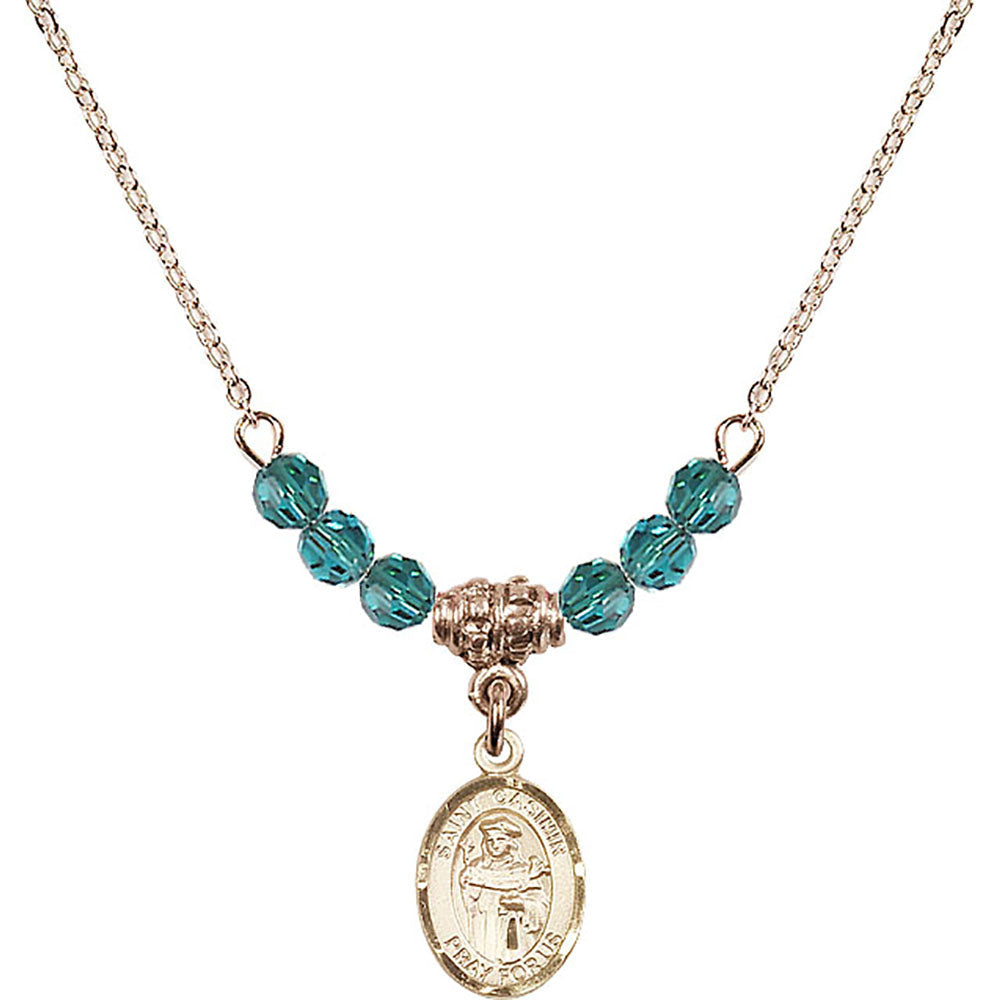 14kt Gold Filled Saint Casimir of Poland Birthstone Necklace with Zircon Beads - 9113