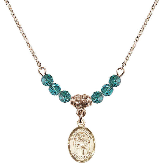 14kt Gold Filled Saint Casimir of Poland Birthstone Necklace with Zircon Beads - 9113