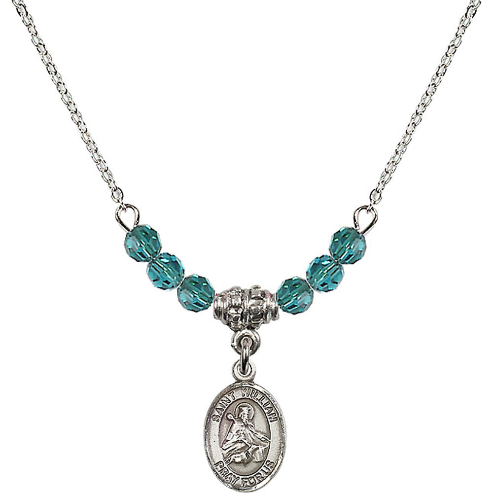 Sterling Silver Saint William of Rochester Birthstone Necklace with Zircon Beads - 9114