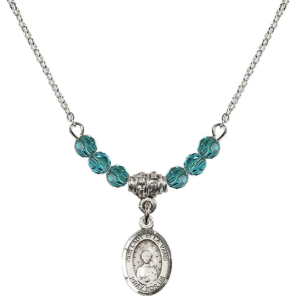 Sterling Silver Our Lady of la Vang Birthstone Necklace with Zircon Beads - 9115