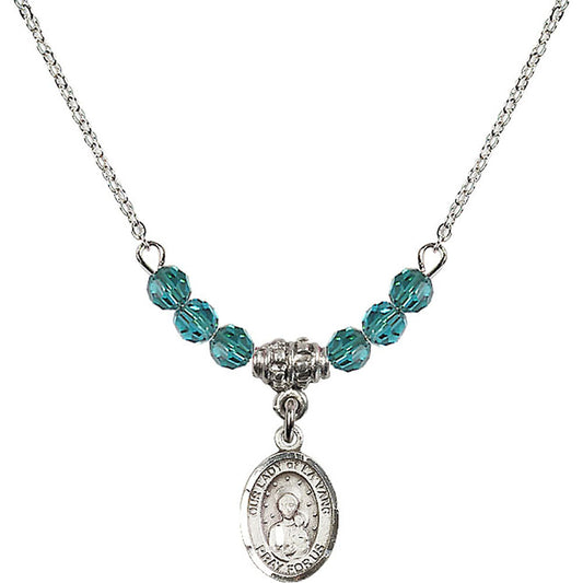 Sterling Silver Our Lady of la Vang Birthstone Necklace with Zircon Beads - 9115