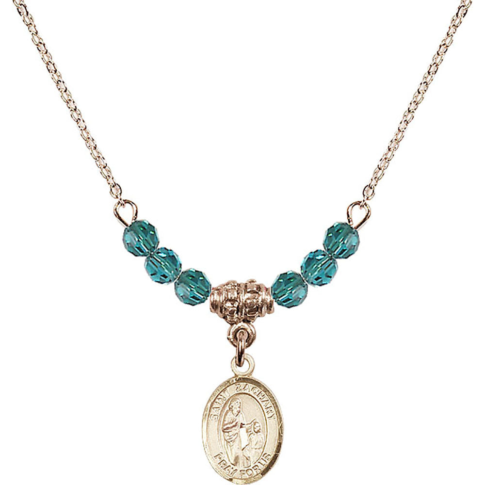 14kt Gold Filled Saint Zachary Birthstone Necklace with Zircon Beads - 9116