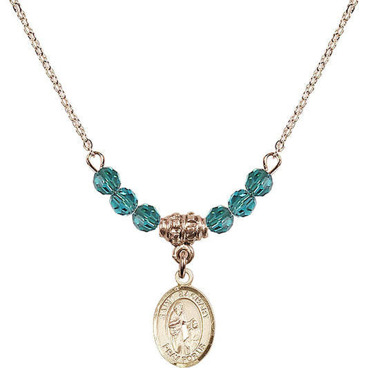14kt Gold Filled Saint Zachary Birthstone Necklace with Zircon Beads - 9116