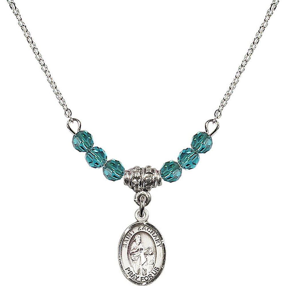 Sterling Silver Saint Zachary Birthstone Necklace with Zircon Beads - 9116