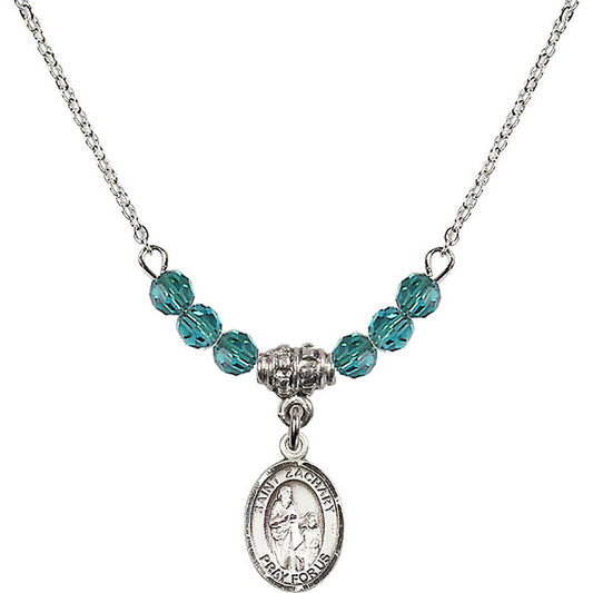 Sterling Silver Saint Zachary Birthstone Necklace with Zircon Beads - 9116