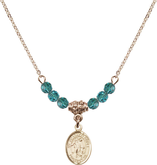 14kt Gold Filled Guardian Angel w/Child Birthstone Necklace with Zircon Beads - 9118