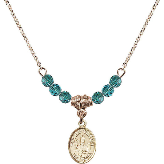 14kt Gold Filled Saint Leo the Great Birthstone Necklace with Zircon Beads - 9120