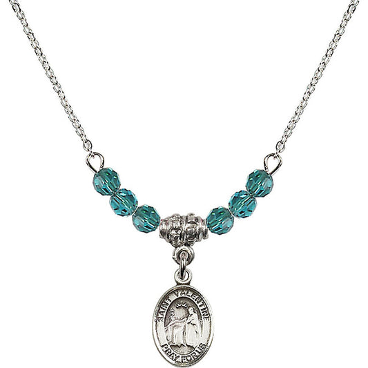 Sterling Silver Saint Valentine of Rome Birthstone Necklace with Zircon Beads - 9121