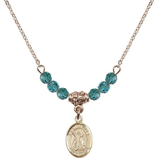 14kt Gold Filled Saint Bridget of Sweden Birthstone Necklace with Zircon Beads - 9122