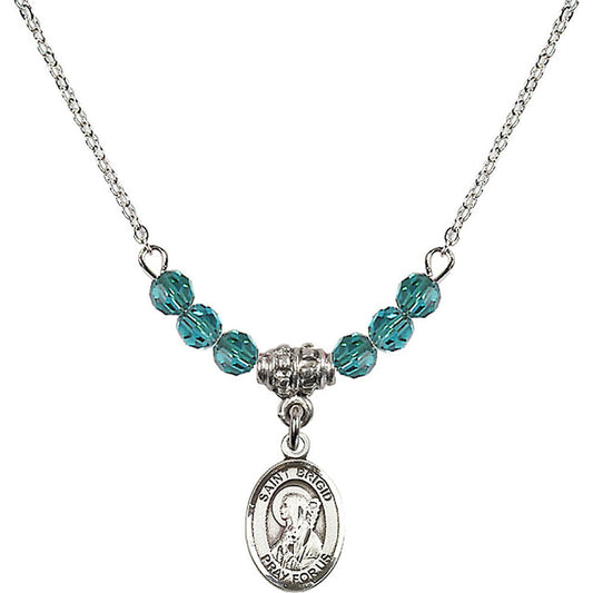 Sterling Silver Saint Brigid of Ireland Birthstone Necklace with Zircon Beads - 9123