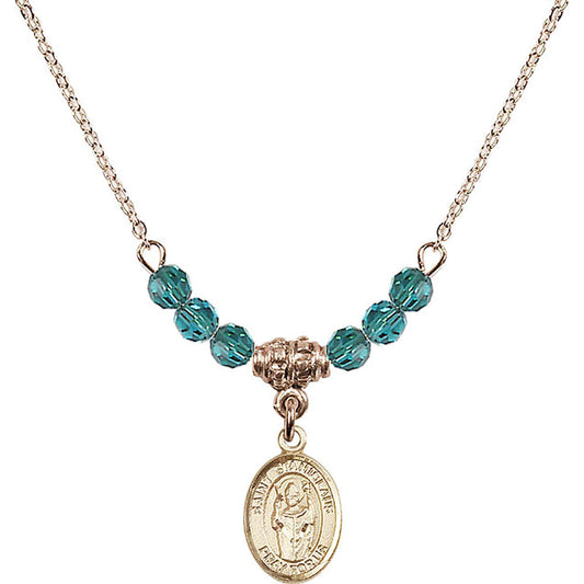 14kt Gold Filled Saint Stanislaus Birthstone Necklace with Zircon Beads - 9124