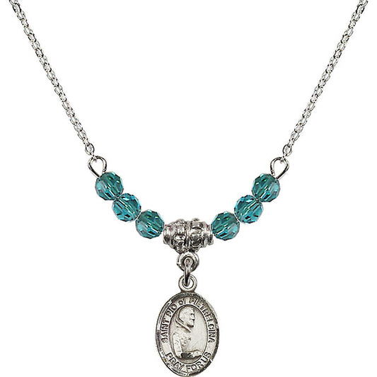 Sterling Silver Saint Pio of Pietrelcina Birthstone Necklace with Zircon Beads - 9125
