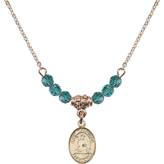 14kt Gold Filled Saint Walburga Birthstone Necklace with Zircon Beads - 9126