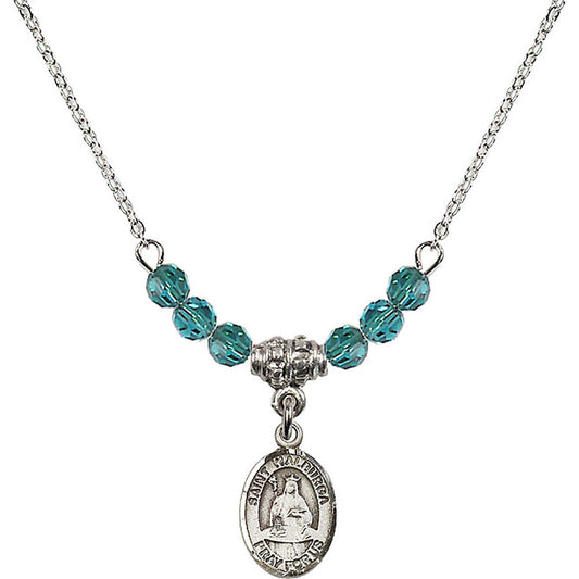 Sterling Silver Saint Walburga Birthstone Necklace with Zircon Beads - 9126