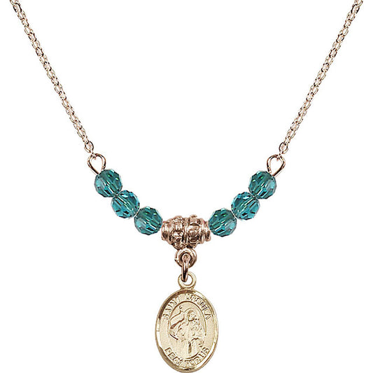 14kt Gold Filled Saint Ursula Birthstone Necklace with Zircon Beads - 9127