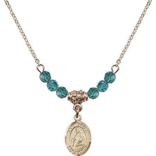 14kt Gold Filled Saint Agnes of Rome Birthstone Necklace with Zircon Beads - 9128