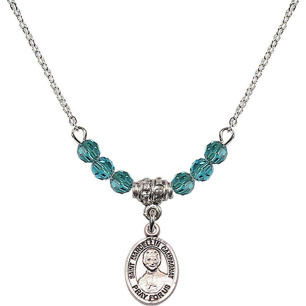 Sterling Silver Saint Marcellin Champagnat Birthstone Necklace with Zircon Beads - 9131