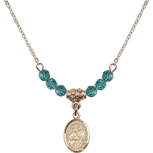14kt Gold Filled Saints Cosmas & Damian Birthstone Necklace with Zircon Beads - 9132
