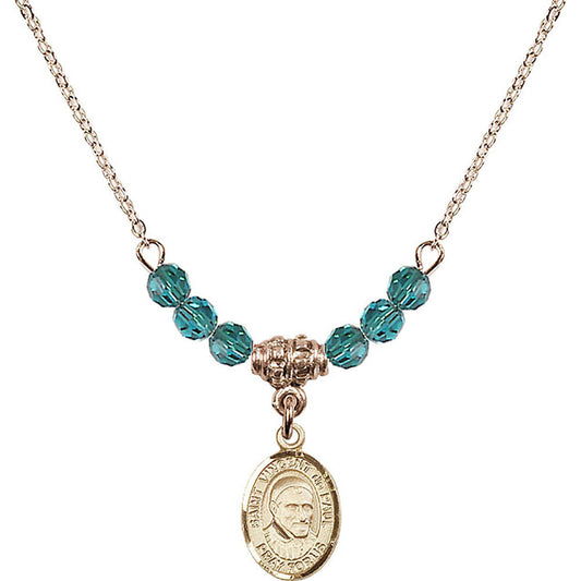 14kt Gold Filled Saint Vincent De Paul Birthstone Necklace with Zircon Beads - 9134