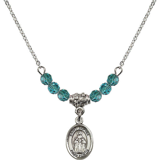 Sterling Silver Saint Sophia Birthstone Necklace with Zircon Beads - 9136