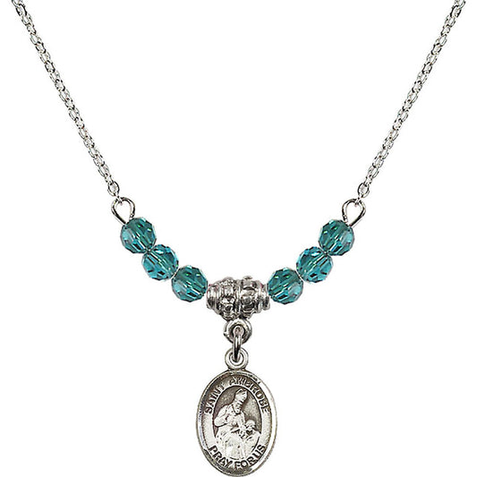 Sterling Silver Saint Ambrose Birthstone Necklace with Zircon Beads - 9137