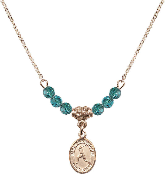 14kt Gold Filled Saint Christopher/Baseball Birthstone Necklace with Zircon Beads - 9150