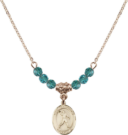 14kt Gold Filled Saint Christopher/Football Birthstone Necklace with Zircon Beads - 9151