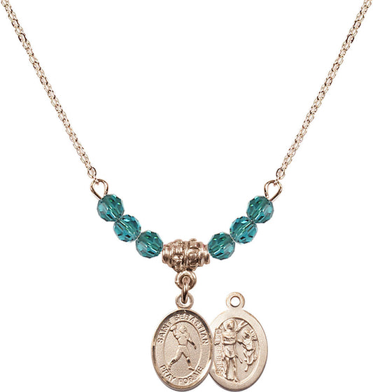 14kt Gold Filled Saint Sebastian/Football Birthstone Necklace with Zircon Beads - 9161