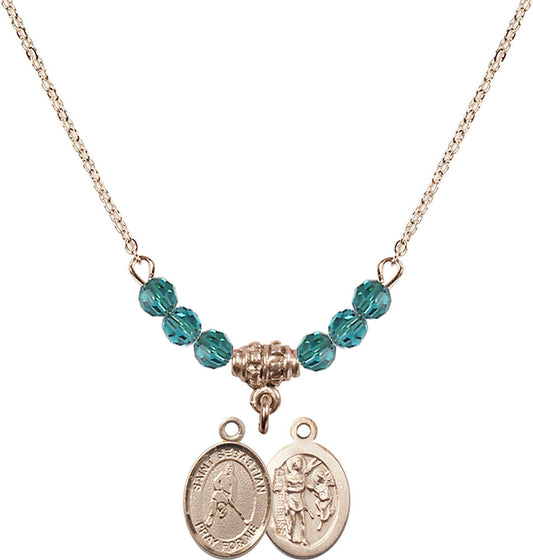 14kt Gold Filled Saint Sebastian/Ice Hockey Birthstone Necklace with Zircon Beads - 9165