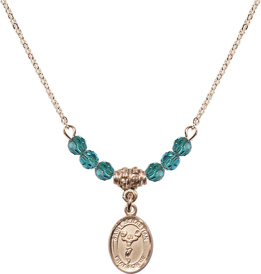 14kt Gold Filled Saint Sebastian/Cheerleading Birthstone Necklace with Zircon Beads - 9170