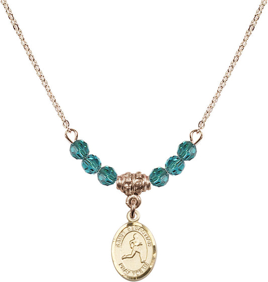 14kt Gold Filled Saint Sebastian/Track & Field Birthstone Necklace with Zircon Beads - 9176
