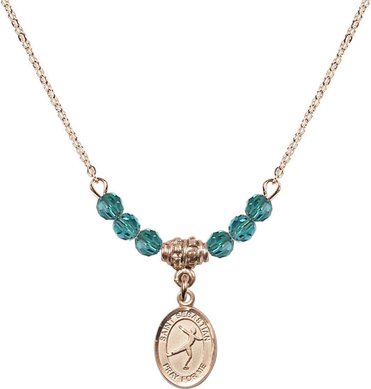 14kt Gold Filled Saint Sebastian/Figure Skating Birthstone Necklace with Zircon Beads - 9177