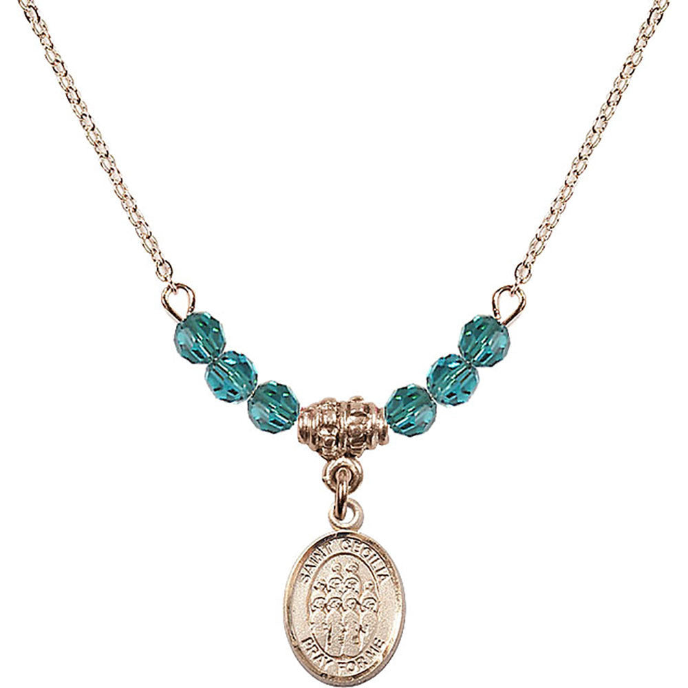14kt Gold Filled Saint Cecilia / Choir Birthstone Necklace with Zircon Beads - 9180