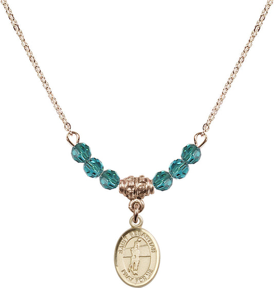14kt Gold Filled Saint Sebastian / Volleyball Birthstone Necklace with Zircon Beads - 9186