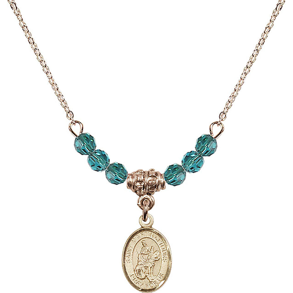 14kt Gold Filled Saint Martin of Tours Birthstone Necklace with Zircon Beads - 9200