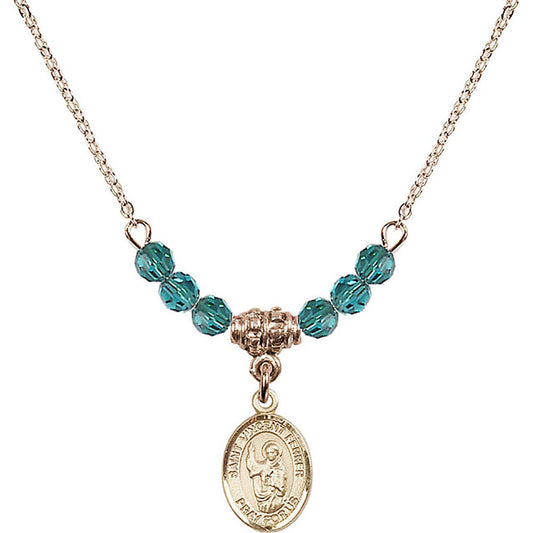 14kt Gold Filled Saint Vincent Ferrer Birthstone Necklace with Zircon Beads - 9201