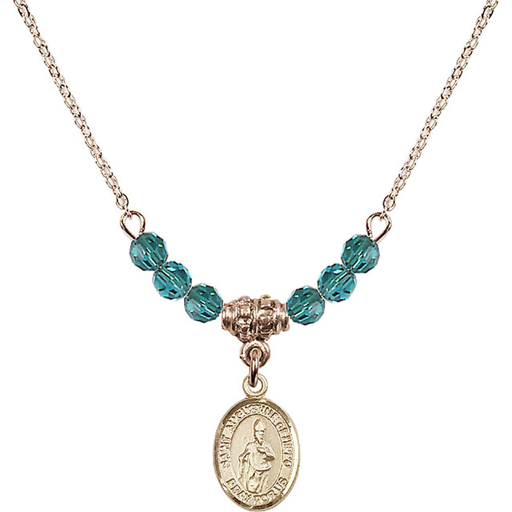 14kt Gold Filled Saint Augustine of Hippo Birthstone Necklace with Zircon Beads - 9202