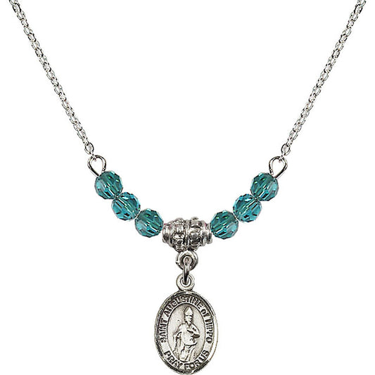 Sterling Silver Saint Augustine of Hippo Birthstone Necklace with Zircon Beads - 9202