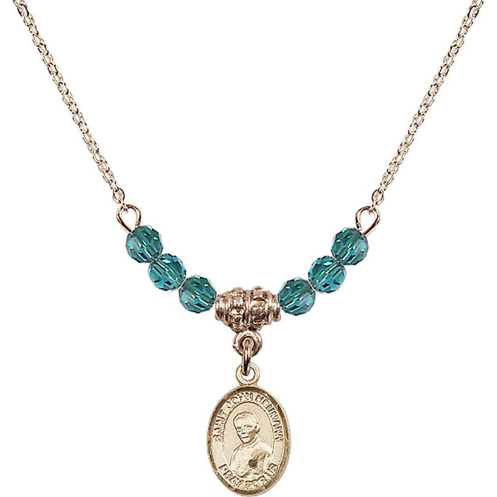 14kt Gold Filled Saint John Neumann Birthstone Necklace with Zircon Beads - 9204