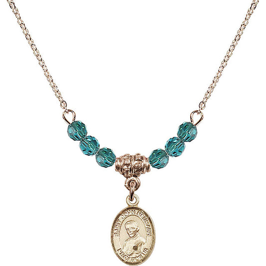 14kt Gold Filled Saint John Neumann Birthstone Necklace with Zircon Beads - 9204