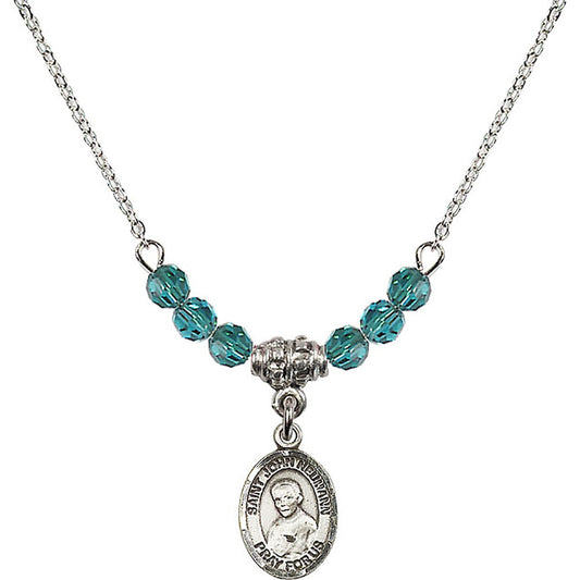 Sterling Silver Saint John Neumann Birthstone Necklace with Zircon Beads - 9204