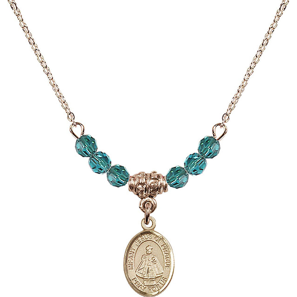 14kt Gold Filled Infant of Prague Birthstone Necklace with Zircon Beads - 9207