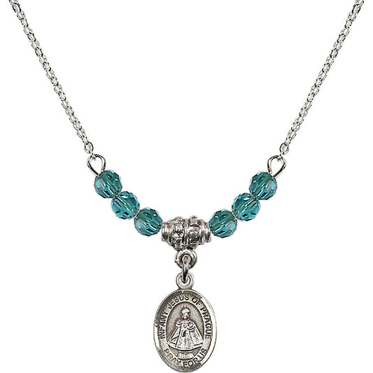 Sterling Silver Infant of Prague Birthstone Necklace with Zircon Beads - 9207